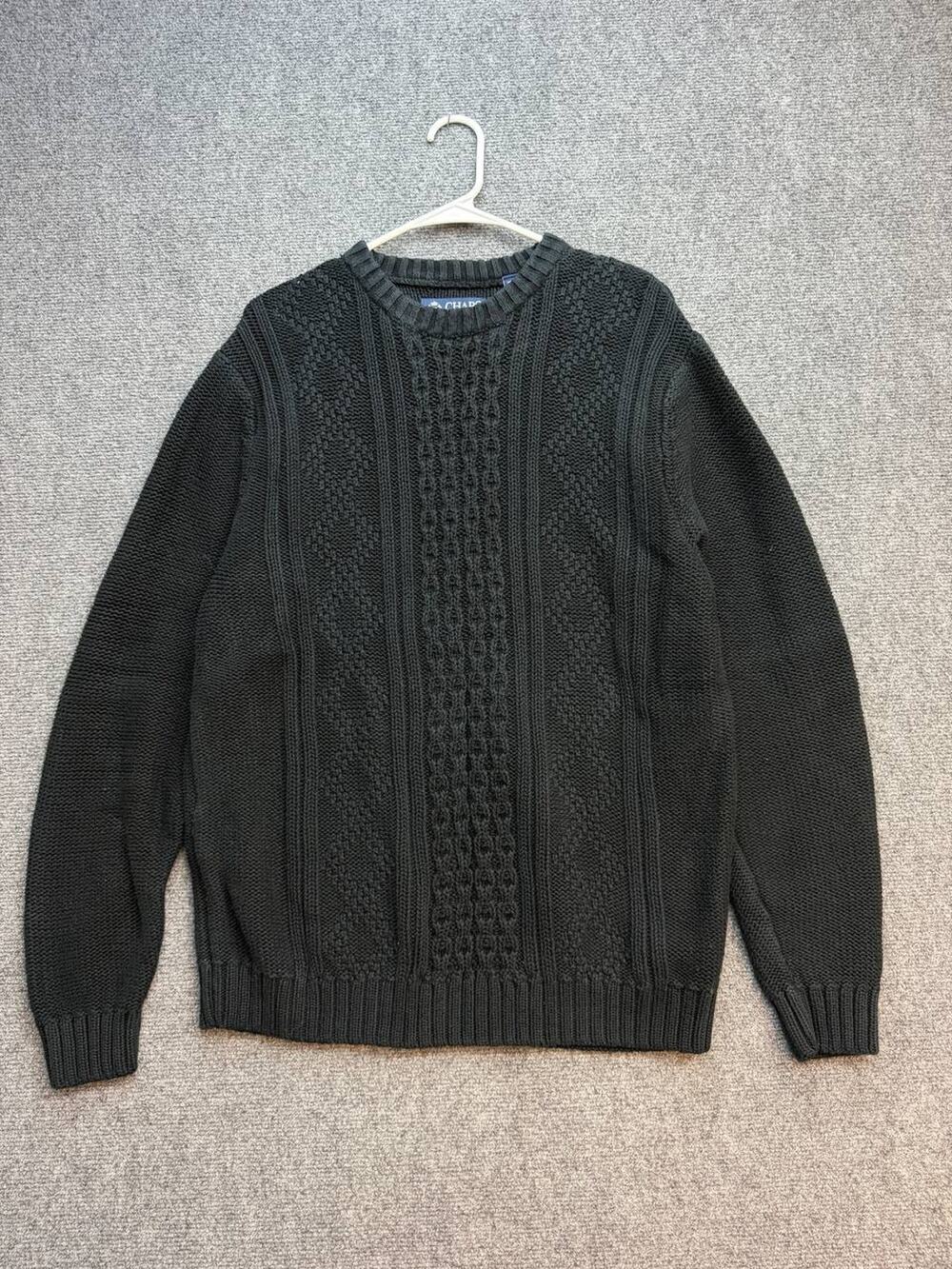 Chaps Mens Size Large Black 100% Cotton Cable Knit Crewneck Sweater
